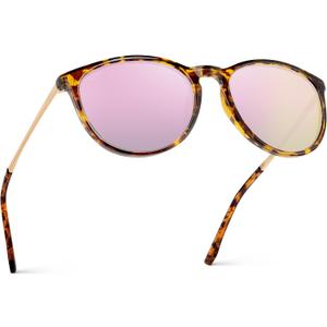 WearMe Pro Round Polarized Sunglasses for Women - UV400 Protection, Lightweight Frame, Vintage Retro Style (Tortoise Frame / Mirror Pink Lens)