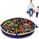 Toy Storage Mat Bag by Drawstring for Lego - Play Mat Bag Toy Storage Container for Kids with Cap can as Gift Blue 47 Inch