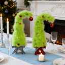 Set of 2 Lime Green Christmas Table Tree - 17Plush Griinchs Style Christmas Tabletop Mini Tree Decorations with Red Balls, Indoor Xmas Home Decor for Table Office Mantle