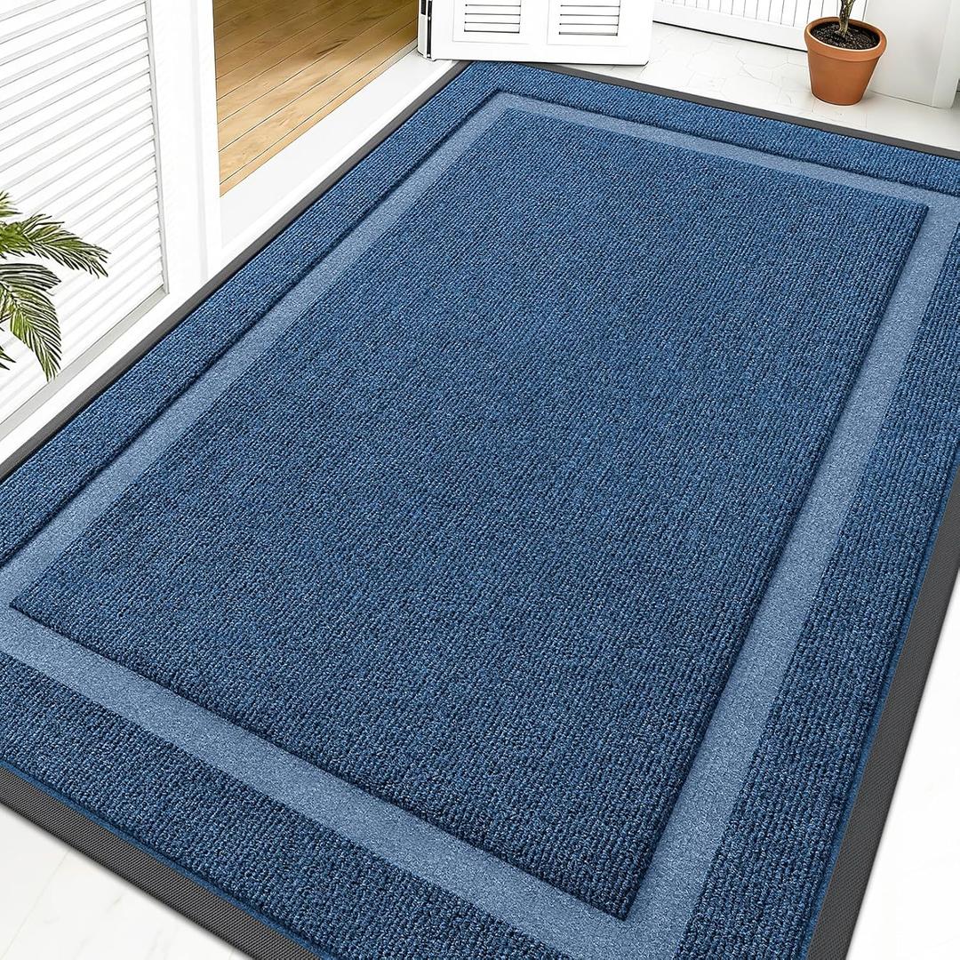 OLANLY Front Door Mat Outside 59x40, All-Season Heavy-Duty Rubber Doormat, Light Blue