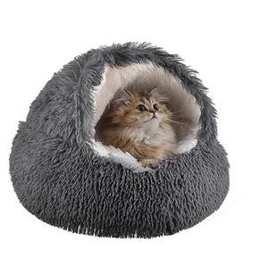 Cat Bed Round Fluffy Hooded Cat Bed Cave, AntiAnxiety Cave Bed with Hooded Blanket, Cozy Cuddler Luxury Puppy Pet Bed, AntiSlip Bottom and Machine Washable