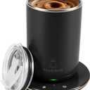 Heated Coffee Mug 11oz,Self Stirring Electric Mug with Temperature Control & Auto Shut-Off,Stainless Steel Smart Coffee Cup with Detachable Heating Base for Desk,Office,Home,Gifts for Women(Black)