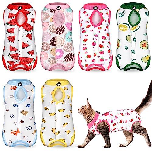 Kacctyen 6 Set Cat Recovery Suit After Surgery Female and Male Cat Kitten Surgery Suit E Collar Alternative Pajama Kitty Clothes for Spay Abdominal Skin Anti Licking(Fruit,Large)