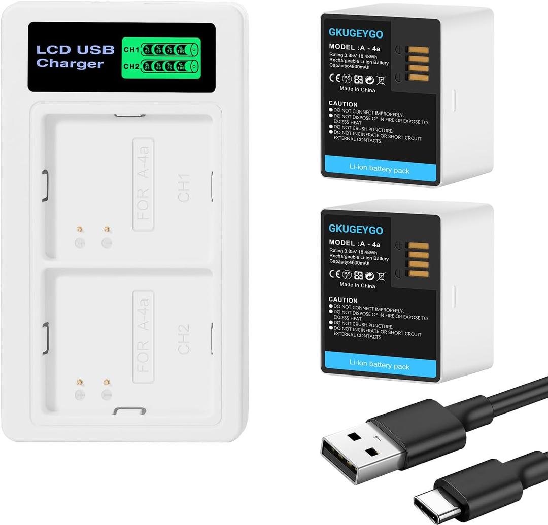 2-Pack Rechargeable Battery Compatible with Arlo Pro 5S 2K Pro 4 Pro 3 Ultra 2 Cameras VMC4050P VMC4250P VMC4350P A-4a, with LCD Dual Battery Charger (4800mAh 3.85V)