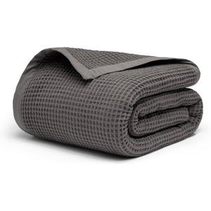 Salt Earth GOTS Certified 100% Organic Cotton Throw Blanket, 55" X 60" Waffle Blankets & Throws for Bed, Throw Blanket for Couch, Modern & Cozy Blanket, All Season,Comfy & Soft Blanket(Charcoal Grey)