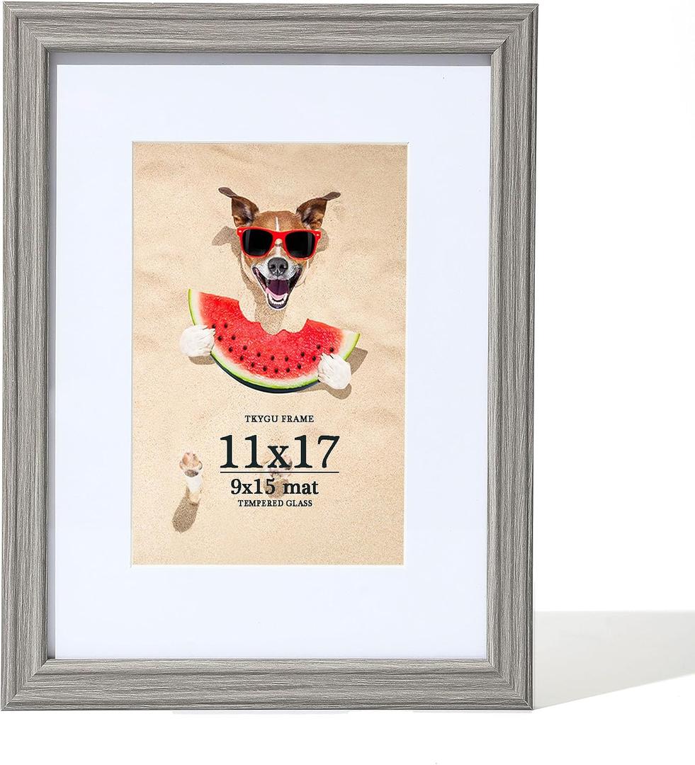 11x17 Picture Frame Grey Woodgrain,17X11 Display Picture 9x15 Pictures with Mat or 11x17 without Mat, 11 by 17 Collage Frames for Wall or Tabletop, Perfect for Home Décor and Gifts, 11x17in