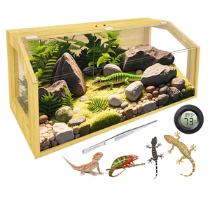 30 Gallon Bearded Dragon Tank, Reptile Terrarium with Feeding Tongs, Lockable Clear Acrylic Roof, Snake Tank Enclosure, Reptile Cage, Lizard, Leopard Gecko Tank, 32" L x 16" W x 16" H