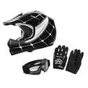 XFMT DOT Youth Kids Motocross Offroad Street Dirt Bike Helmet Goggles Gloves ATV Mx Helmet … (Black Spiders, Large)