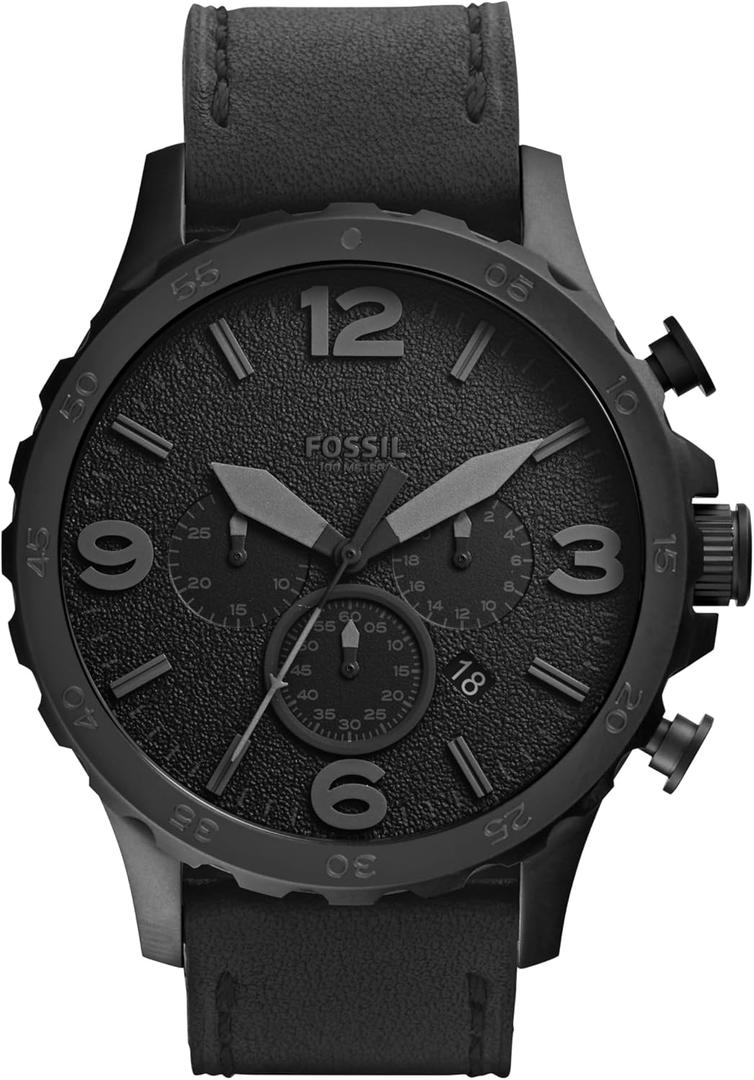 Fossil Men's Nate Oversized Stainless Steel Chronograph Watch (Black Leather)