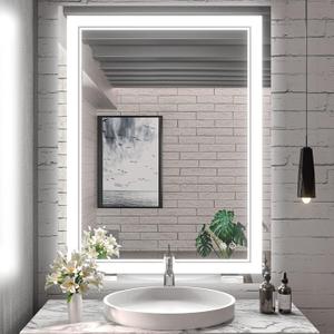 Keonjinn LED Bathroom Mirror with Lights, 28 x 36 Inch Front Lighted Vanity Mirror, HD Tempered Glass, UL-Listed LED Driver, Anti-Fog, 6000K Dimmale, Memory Function, Easy Installation (36"L x 28"W)