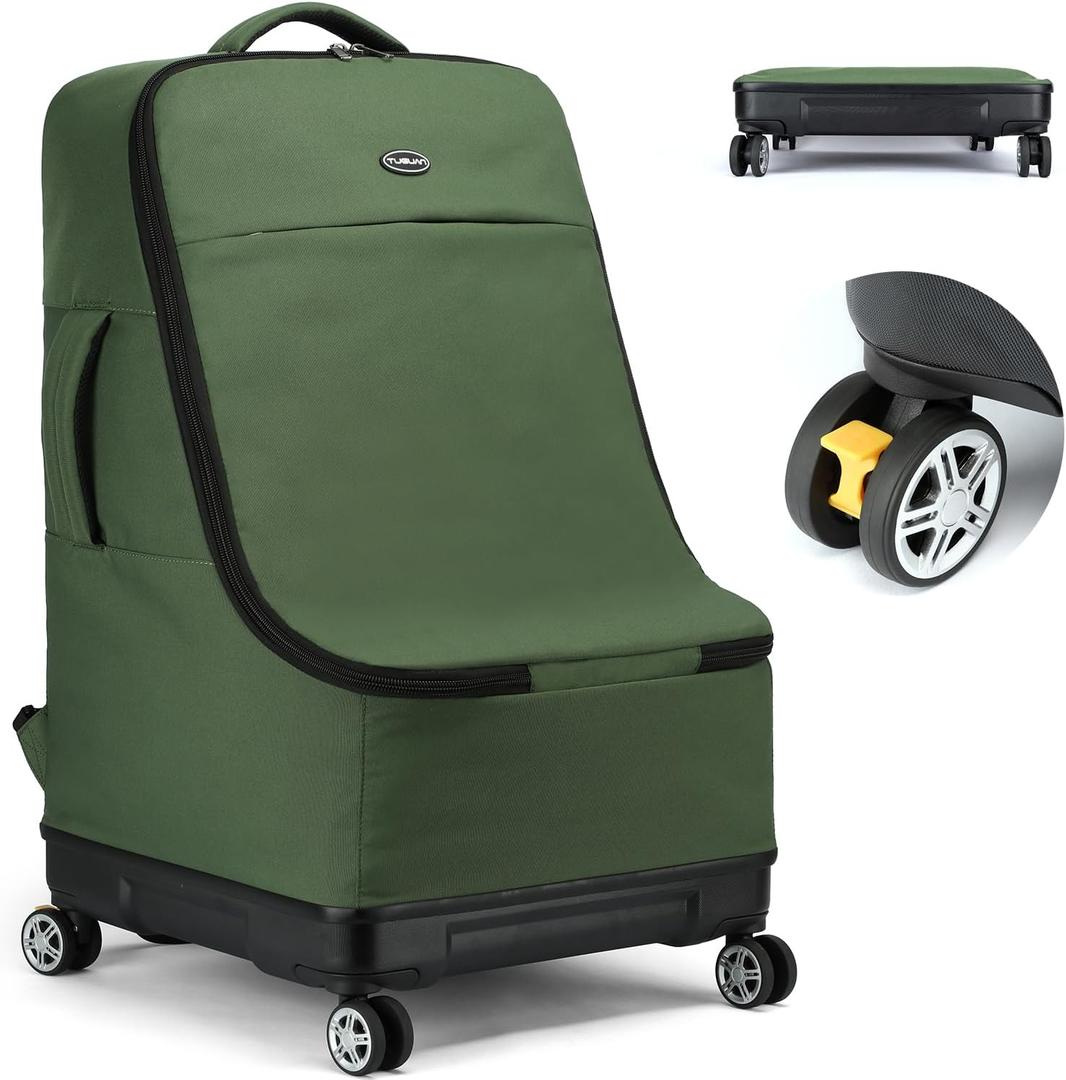 TUGUAN Car Seat Travel Bag for Airplane with Spinner Wheels, Infant Car Seat Bags for Air Travel with Hard Bottom, Padded Car Seat Backpack, Large Car Seat Storage Bag Airport Check, Green, 2-Pack