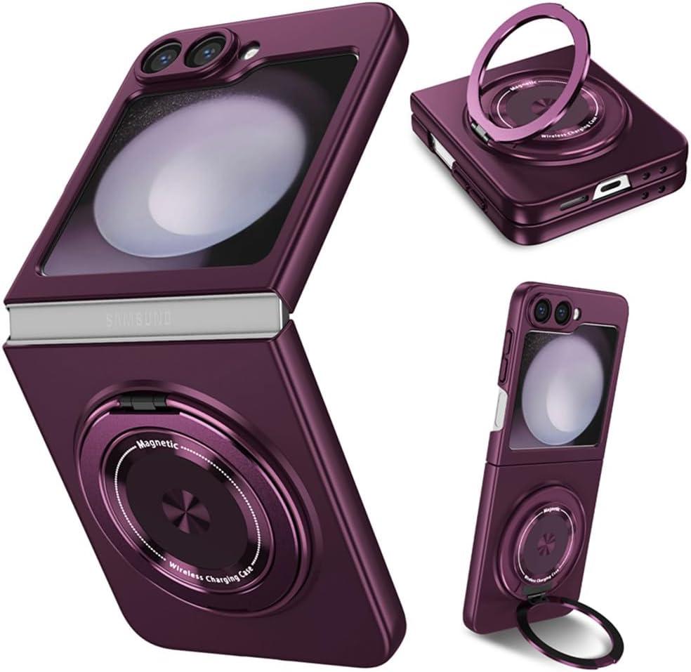 for Samsung Galaxy Z Flip 6Rotate Ring Magnetic Protection Shockproof Cover CaseFoldable Slim Case Compatible with Samsung Galaxy Z Flip 6 (Purple)