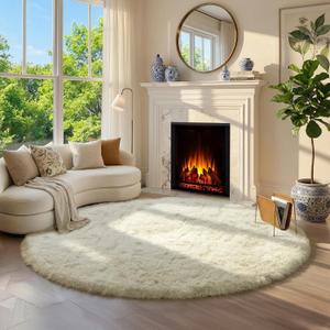 Amdrebio Ivory White Round Circle Rug 6Ft for Kids Bedroom Aesthetic, Big Shag Fluffy Fuzzy Boho Area Rugs for Living Room, Circular Plush Soft Shaggy Cream Carpet for Baby Nursery Teen Girls Boys
