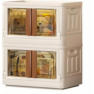 8.4Gal Collapsible Storage Bins with Lids & Wheels - 2 Pack Stackable with Doors, Heavy-Duty Plastic Containers for Home/Office, Milk White