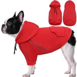 ASENKU Cozy Dog HoodieSoft Sweater with Adjustable Hood, Back Pocket and Leash Access HoleWarm Reflective Sweatshirt for Cold Weather, Red, Medium