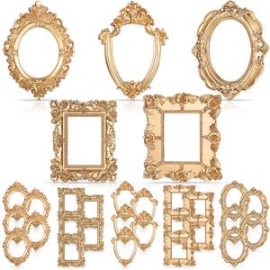 Yalikop 30 Pcs Vintage Resin Picture Frame Mini Antique Photo Frame Table Top Jewelry Display Holiday Party Hotel Decor (Gold)
