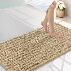 Smiry Bathroom Rugs Mat 40x24, Extra Soft Absorbent Chenille Bath Rugs, Non Slip Rubber Backing Machine Washable Quick Dry Bath Mats for Bathroom Floor, Tub, Shower, Home Decor Accessories, Beige