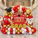 Red White Gold Balloon Garland Arch Kit with backdrop Stars Graduation Cap crown GRAD Letters Mylar Balloons for 2026 graduate Prom Decorations
