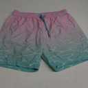maamgic 2 in 1 Mens Swim Trunks 7 Inch Swim Shorts Swim Suits Board Shorts (Large, Gradient Water Ripple-pink Blue)