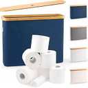 LONBET Toilet Paper Storage for 12 Rolls, Stackable & Foldable - The Ultimate Bathroom Organizer - Waterproof Basket with Bamboo Lid - Elegant Toilet Paper Storage Holder, Blue
