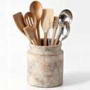Rustic Utensil Holder for Kitchen Countertop - 6.5 inch Ceramic Utensil Crock Farmhouse Cooking Utensil Organizer for Spatula, Spoon (S-Rustic)
