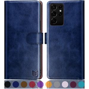 SUANPOT for Samsung Galaxy S21 Ultra 6.8" with RFID Blocking Leather Wallet case Credit Card Holder, Flip Folio Book Phone case Shockproof Cover Women Men for Samsung S21 Ultra case Wallet Blue