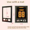 Jersey Display Frame Case with Mat, Large Sport Jersey Shadow Box with Tempered Real Glass and Hanger for Baseball Basketball Football Soccer Hockey Shirt and Uniform, Two 4x6 Photos, Black