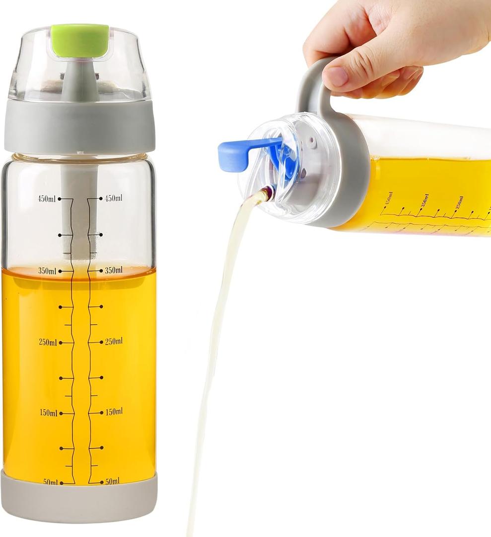 Oil and Vinegar Dispenser Set2 Glass Oil Bottles with No Drip Spout,450ml Olive Oil Bottle,Ideal Kitchen Oil Dispenser (blue+green)