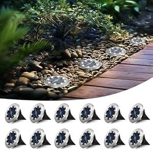 SZPOWER Mini Solar Ground Lights 12 Pack, Solar Lights Outdoor Waterproof, Solar Garden Lights Outdoor Landscape Lighting for Pathway Walkway Patio Yard Driveway, Cold White