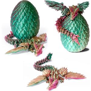 3D Printed Flying Dragon in Egg - Dino Egg with 9" Winged Dragon Inside, Colorful Fidget Toy, Birthday Gift, Flexible Desk Pet Figure, Mystery Dinosaur Eggs (Green Fuchsia Gold)