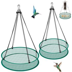2 Pack Bird Seed Catcher for Outdoor Feeders, 24in & 16in Adjustable Hanging Trays with 4in Anti-Spill Height, Hanging Hoop Bird Seed Catcher Tray for Hummingbird Feeders Outdoor Garden Accessories