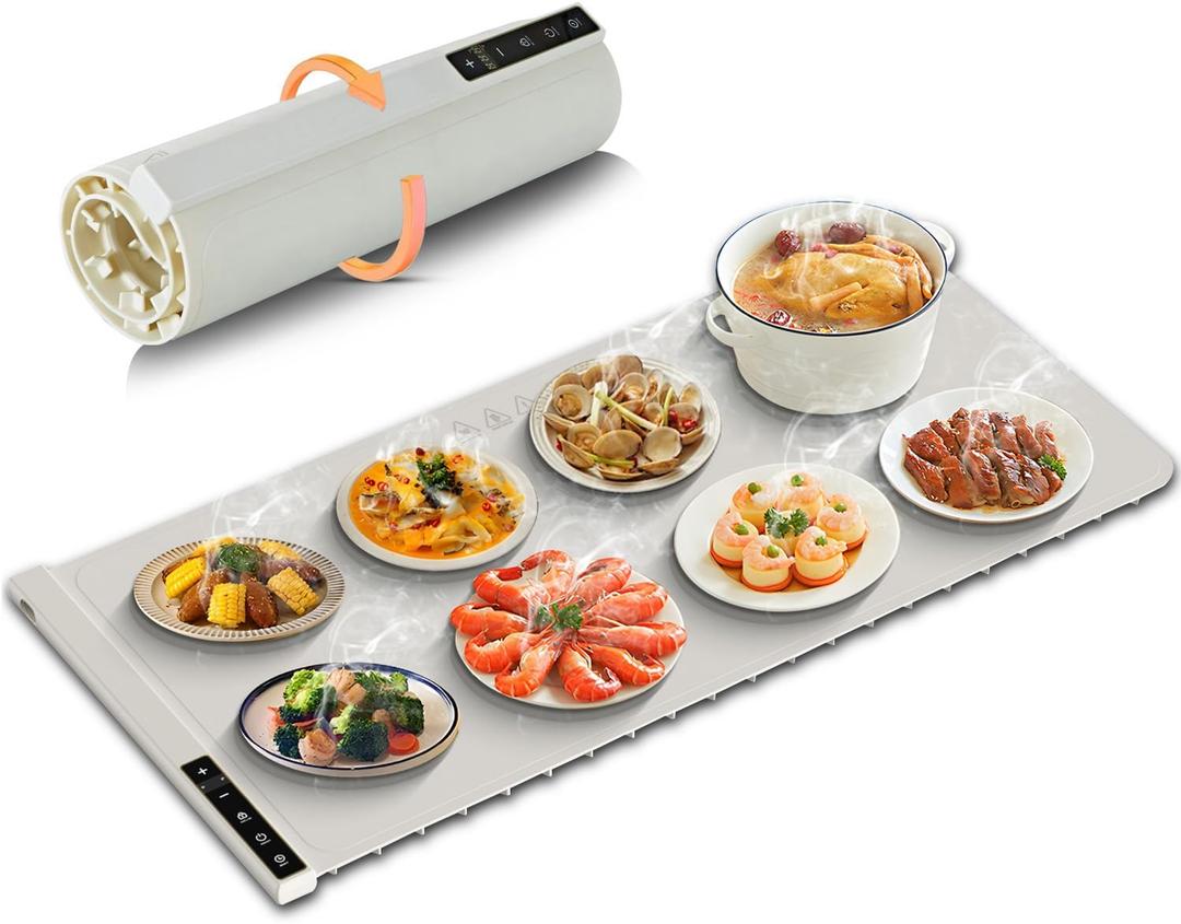 Warming Mat for Food Extra Large 32"x15"Food Warming Mats for Countertop,Roll Up Silicone Warmer Mat for Party Buffet,Christmas House Warming Gift for Home Hosting Daily Use(Off-White)