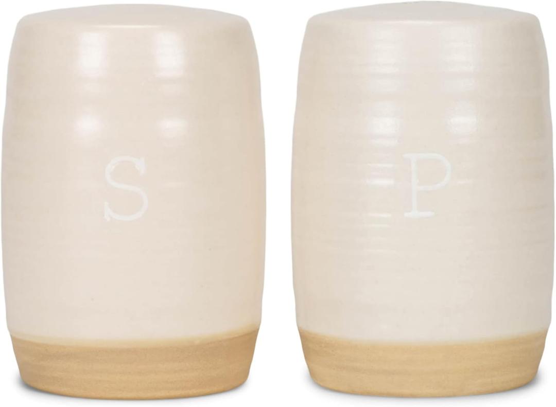 Nat & Jules Raw Bottom White 3 x 2 Ceramic Salt and Pepper Shaker 2 Piece Set