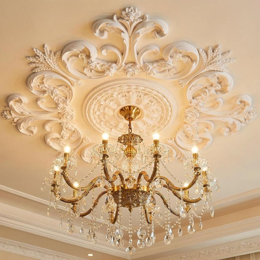 28" Large PU Ceiling Medallion for Light Fixtures, French Style Chandelier Base Decorative Victorian Rosette Light Covers for Chandeliers