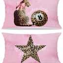 Trendy Pink Cheetah Print Pillow Covers 18x18, Cheetah Print Room Decor, Preppy Leopard Lucky 8 Ball Star Decorative Throw Pillow Covers for Girls Bedroom Living Room Home, Set of 2