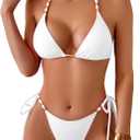 swimall Women's Thong Bikini Set Sexy String High Cut Triangle Swimsuit Two Piece Brazilian Bathing Suit (Large, 505 - White)