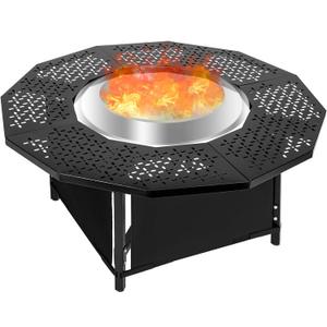 40 Inch Fire Pit Surround Tabletop for Solo Stove Bonfire up to 19.5" and Most Wood Burning Fire Pits, 24.4 in Inner, Coated Metal Outdoor Fire Pit Table with 360 Safety Barrier