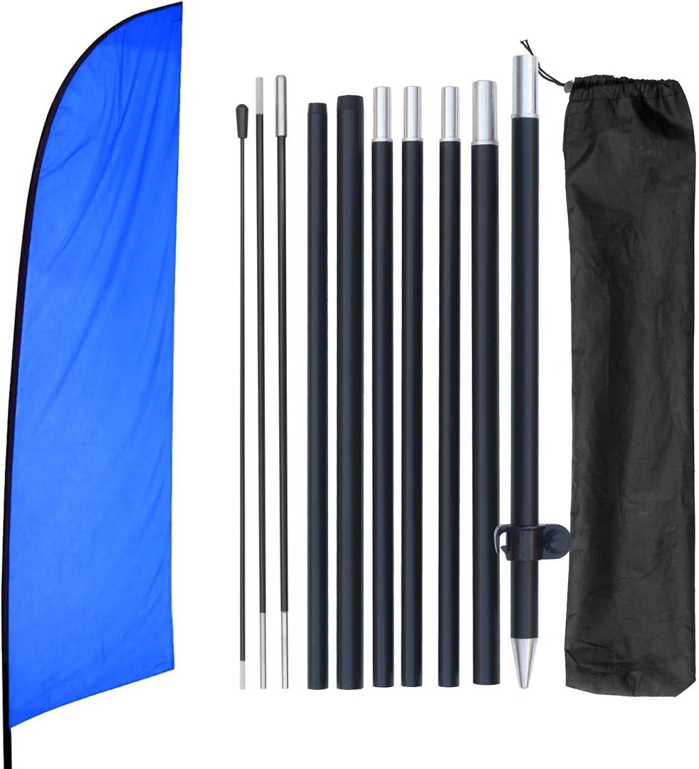 yeload 12FT Blank Feather Flag Kit with Pole Solid Color Feather Flag for Sublimation Business - Portable Aluminum Swooper Flag for Outdoor Advertising (Blue)