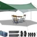 Forceatt 12x14FT Waterproof Camping Tarp with 2 Poles, Sun Shelter for Car, Tent, Hammock in Camping, Hiking, Backpacking, Garden and Traveling (Green & Gray)