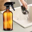 3 Pack Glass Spray Bottles 16 oz, Trigger Empty Spray Bottles Refillable with Funnel, Bottle cap, Labels for Cleaning Solutions, Plants, Essential Oils (3Pcs (Amber))