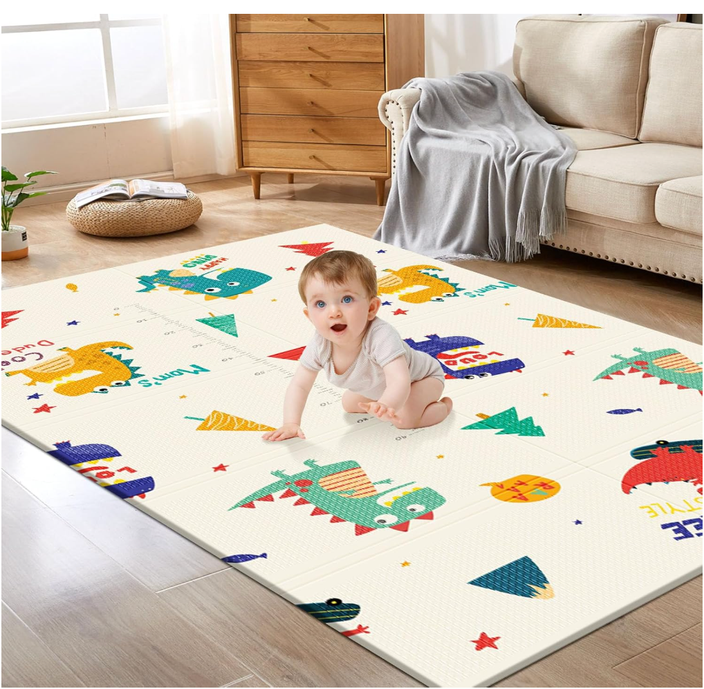 Baby Play Mat, 50 x 50 Inch Play Mat Perfect for Use Baby Playpen, Foldable Baby Foam Playmat for Floor, Portable Waterproof Activity PlayMats for Babies, Infants and Toddlers (Beige)