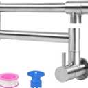 Pot Filler Faucet Modern Kitchen Sink Faucets Wall Mount Pot Filler Faucets Stainless Steel Folding Stretchable Kitchen Kettle Faucet with Double Joint Swing Arms Brushed Nickel 20in