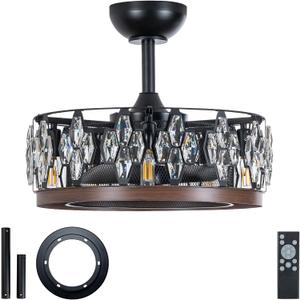 20" Crystal Black Ceiling Fan with Remote,Dual Mount for Low/High Ceilings, Medium