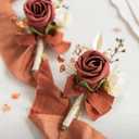 Ling's moment Boutonniere for Men, 2pcs Groom Groomsmen Guest Boutonniere, Artificial Flowers for Wedding/Prom/Homecoming, etc.Fall Orange Terracotta