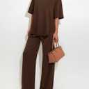 PRETTYGARDEN 2 Piece Lounge Sets for Women Summer 2026 Short Sleeve Matching Airport Travel Outfits Casual Spring Clothes (Brown, L)
