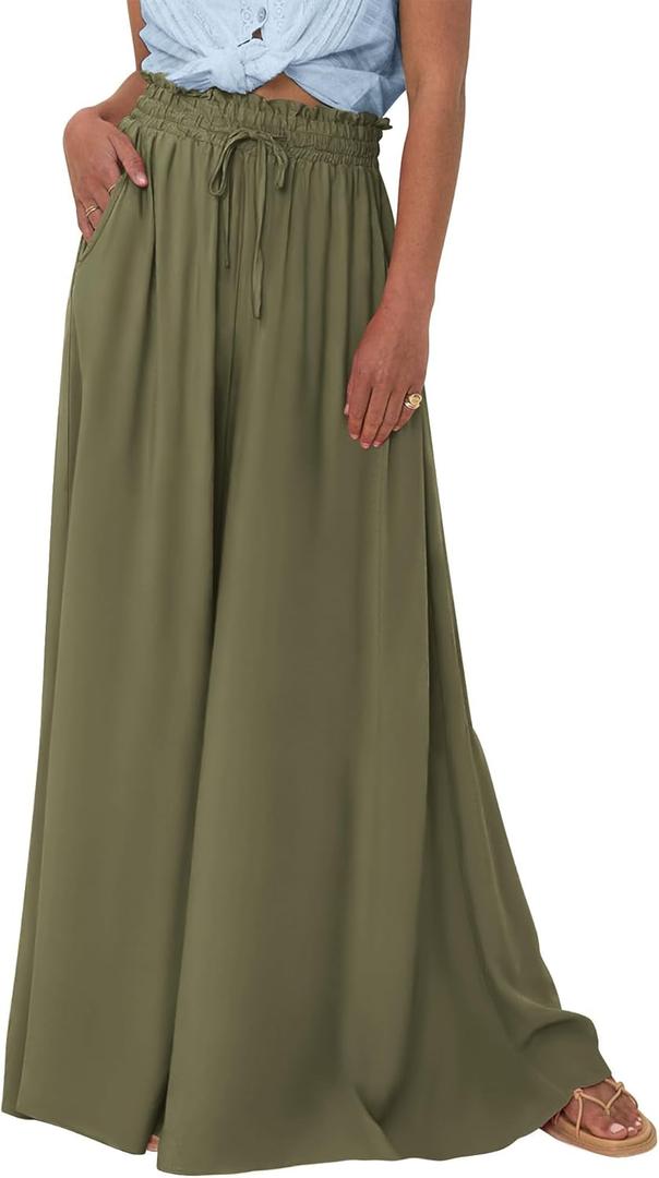 BTFBM Wide Leg Palazzo Pants for Women 2026 Summer Spring Casual High Waisted Flowy Trousers Boho Beach Vacation Outfits (S)