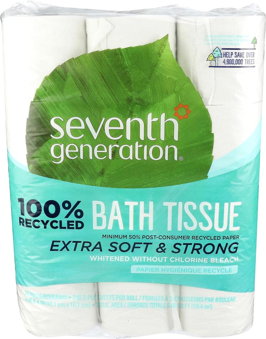 Seventh Generation 100% Recycled Bathroom Tissue, Septic Safe, 2-Ply, White, 240 Sheets/roll, 24/Pack