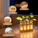 Plant Propagation Station with Wooden Stand, Gardening Gifts for Mom Women Plant Lovers, 9-Level Dimmable LED Light 4 Glass Test Tubes Vases for Hydroponic Plants - Desktop Terrarium for Desk Decor