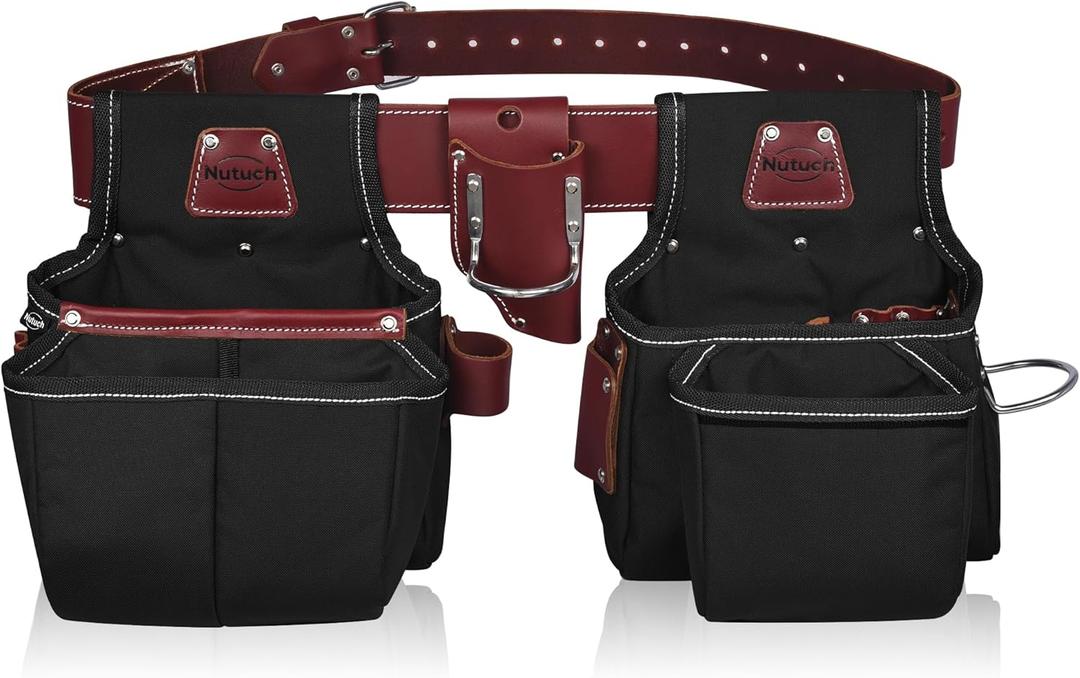 Nylon and Leather Tool Belt | Nylon Tool Pouch | Carpenter | Construction | Framers | Electrician Tool Belts | Drywall Tool Bags (BLACK)