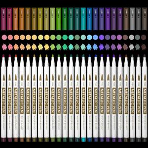8 x Lelix 24 Colors Metallic Marker Pens, Fine Tip Paint Pens for DIY Photo Album, Black Paper, Card Making, Rock Art Painting, Scrapbooking, Glass, Metal, Wood